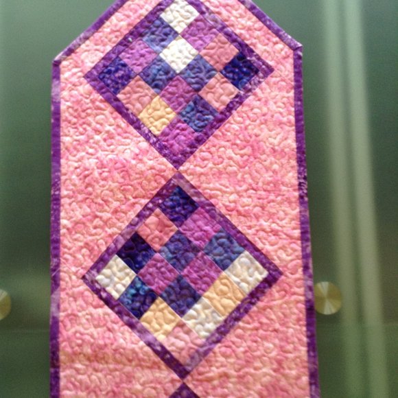 Quilted Pinks & Purples Table Runner 53 1/2" x 12 1/2" Table Topper Handmade - Picture 5 of 14